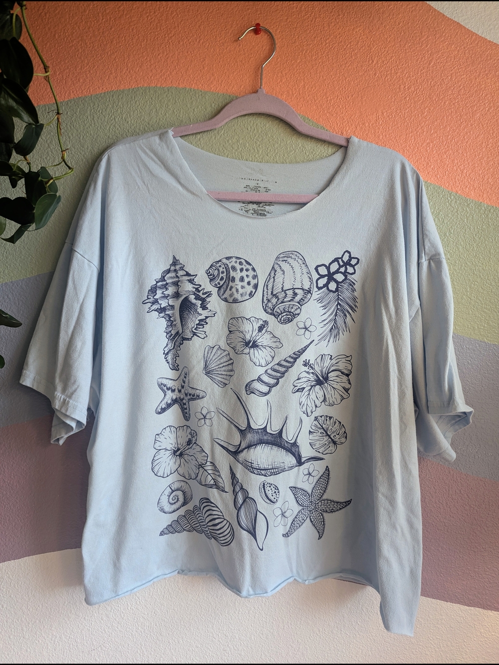 Light Blue Seashell Boxy Cropped Oversized Graphic Tee